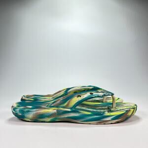 Crocs Classic Marbled Flip Flop Teal Blue Comfort Sandals Flexible Womens Size 9